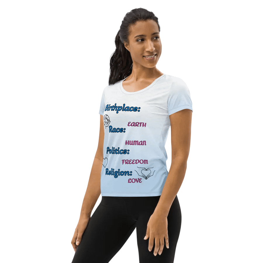 Birthplace: earth Race: human Politics: freedom Religion: love - Women's Athletic T-Shirt product image (3)