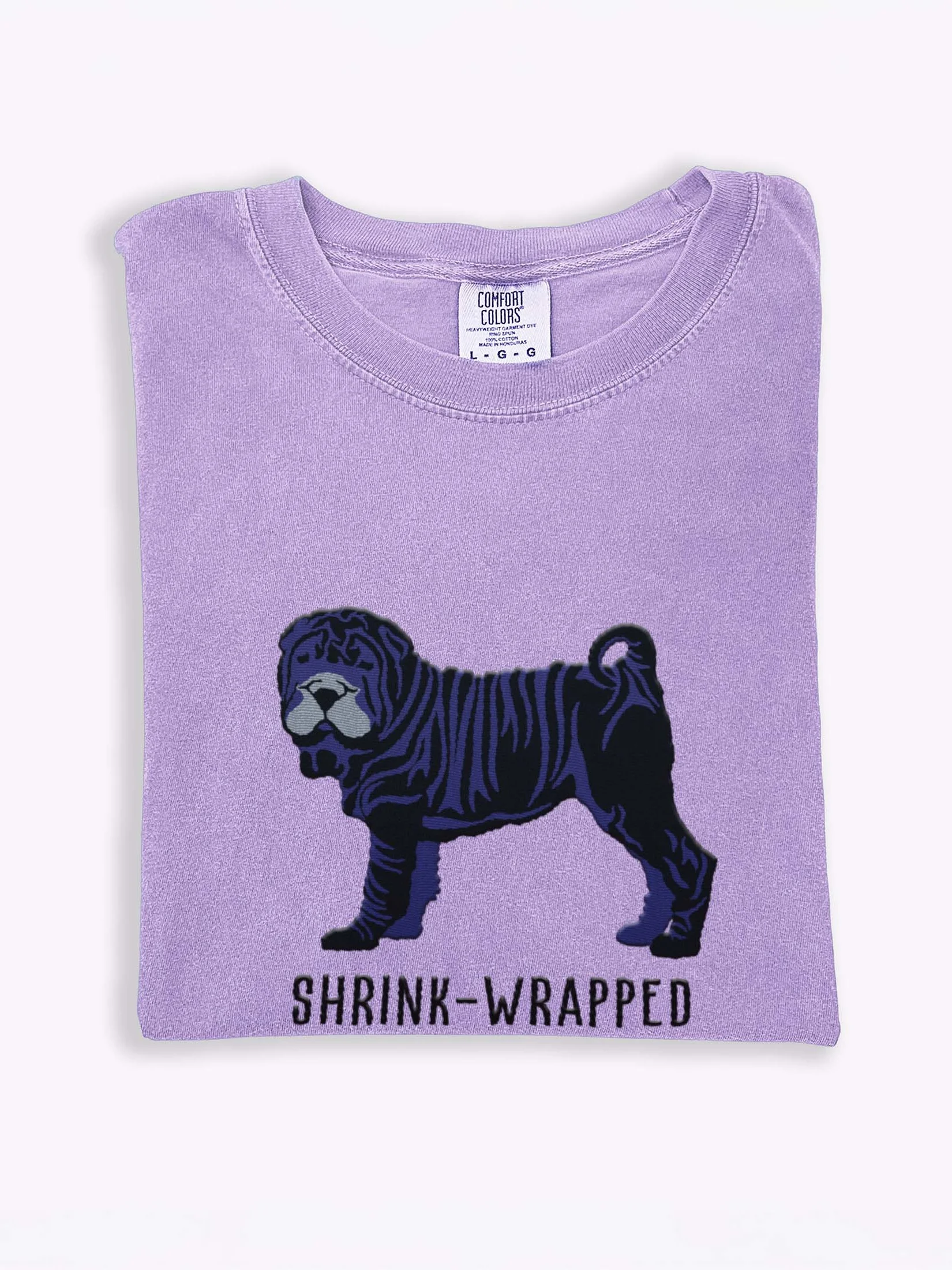 Shrink-Wrapped T-Shirt(Embroidered) of a Chinese Shar-Pei(Black) product image (1)
