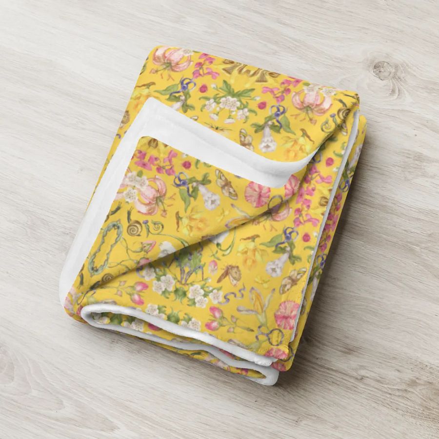 Exotic Blooming Floral Butterfly Yellow Throw Blanket product image (7)