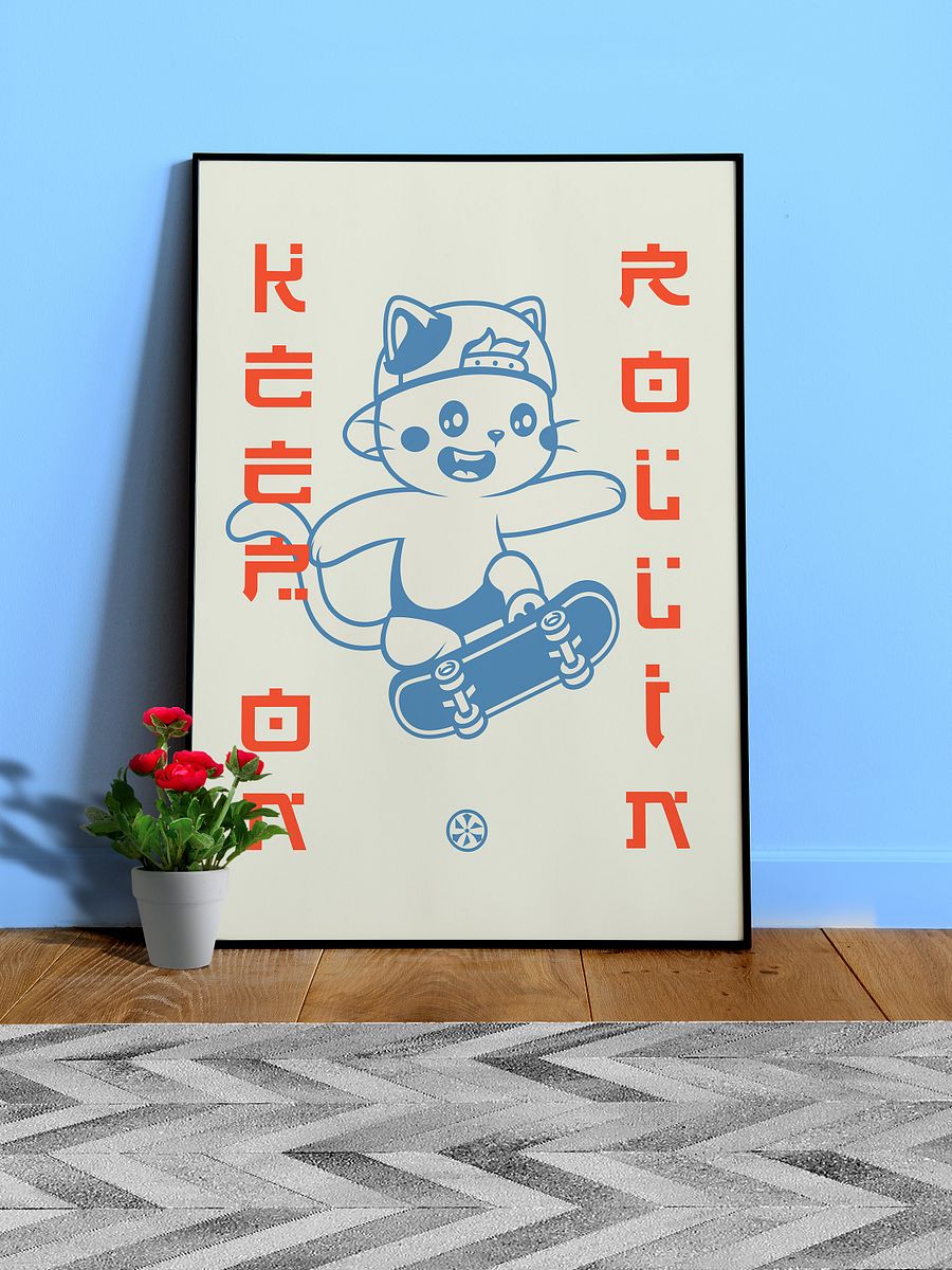 Anime poster: Keep on rollin/ Cat Skater — vaporwave poster, sport poster, manga art print, Japanese space wall art, Japan poster, 80s print product image (1)