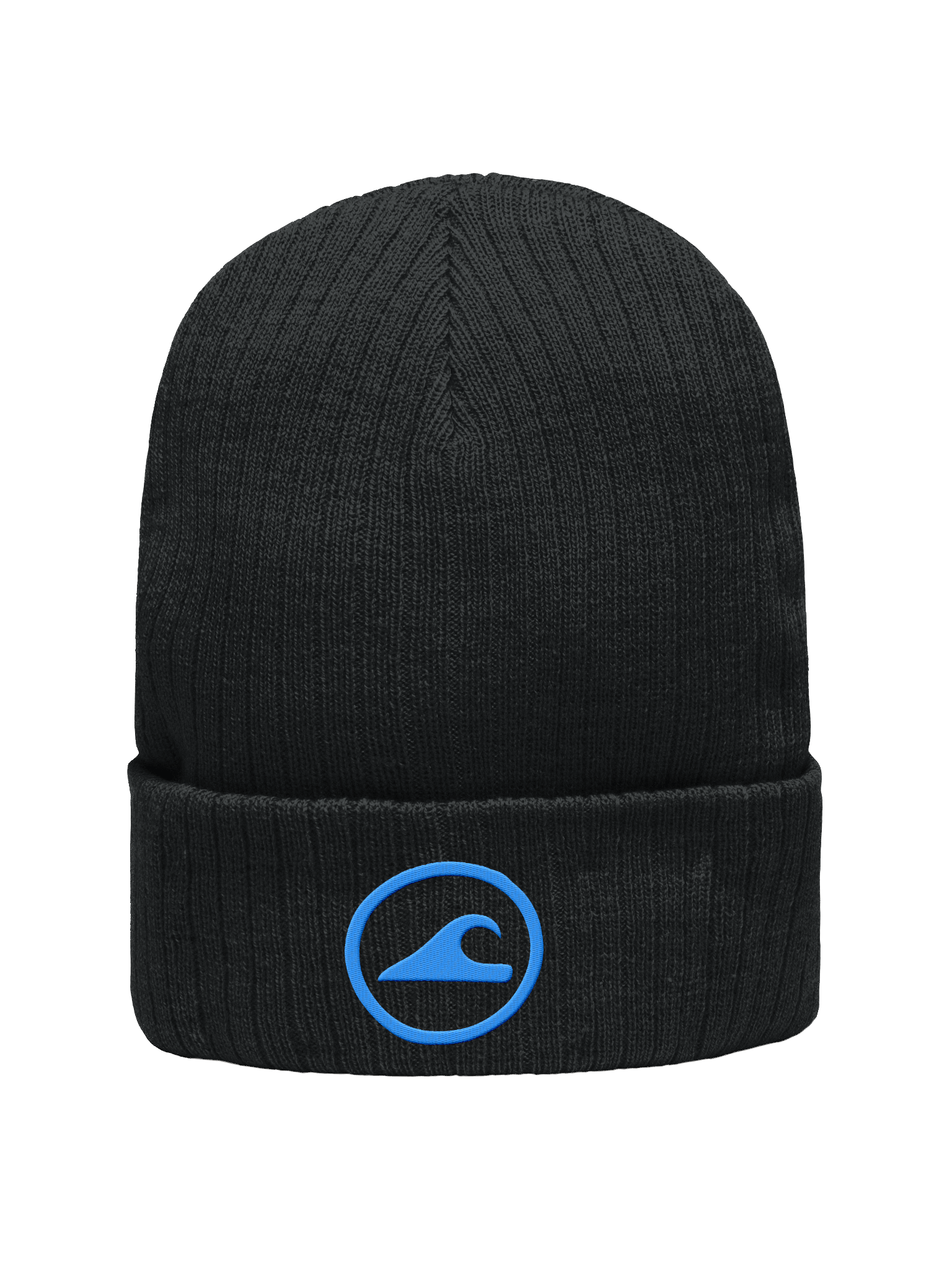 Embroidered Wave Rider Atlantis Ribbed Knit Beanie (Aqua) product image (1)