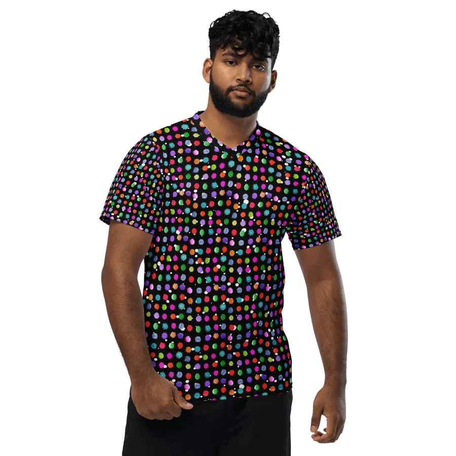 Ladies all over print t shirt black with watercolor dots design. Ideal for casual as well as evening wear product image (1)