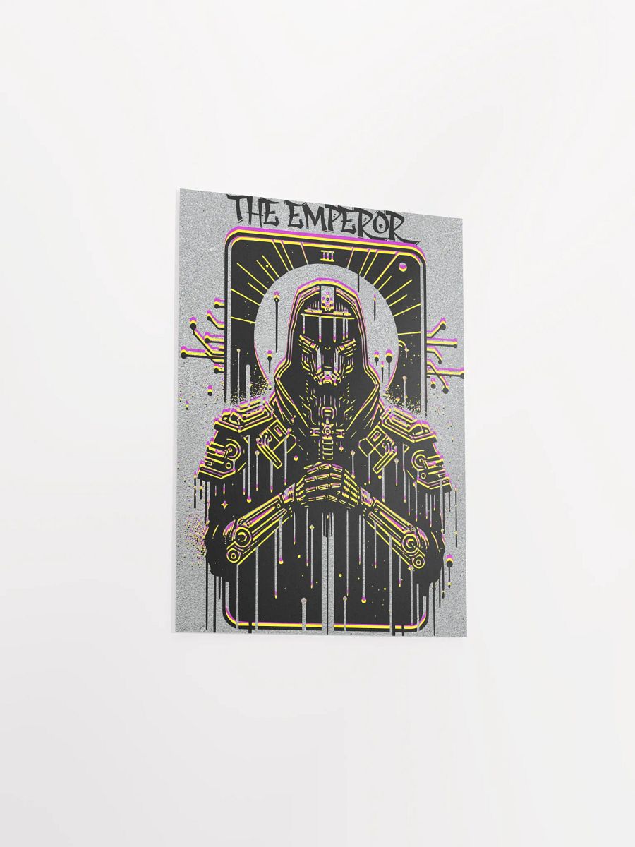 Cyberpunk Tarot Wall Art Poster – "The Emperor" Card with Hooded Leather Coat, Armored Gauntlets & Sword – Futuristic Graffiti Stencil Artwork product image (42)