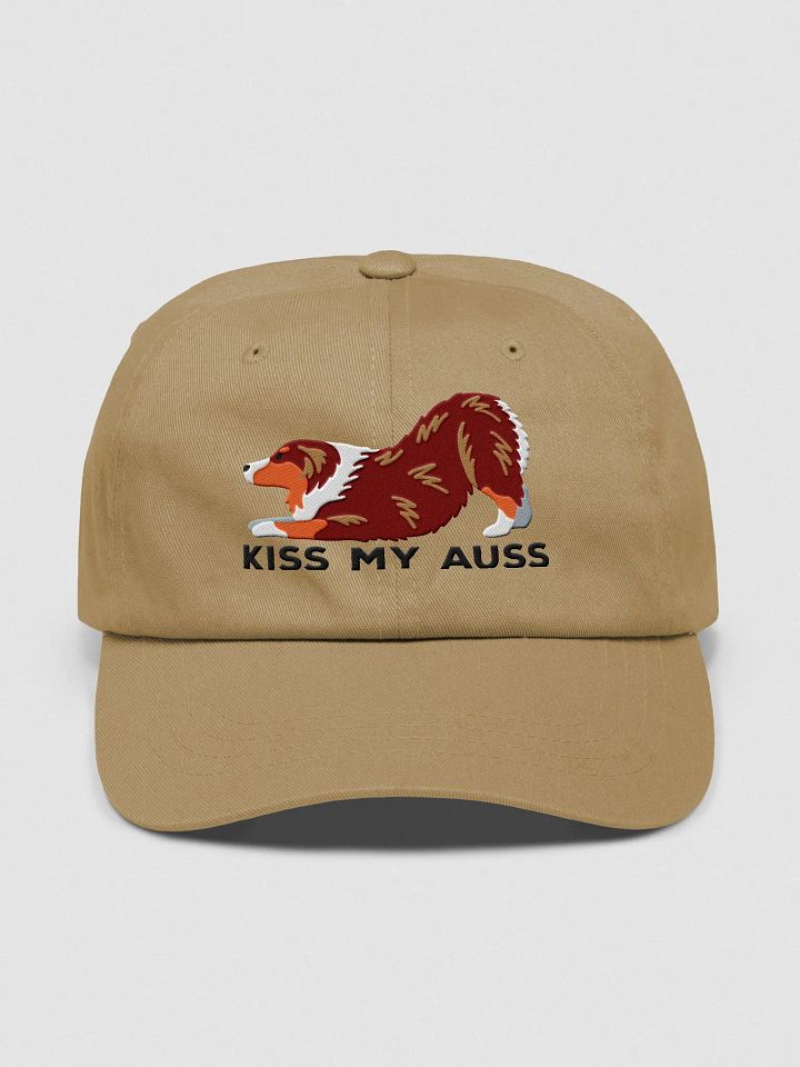 Kiss My Auss Classic Dad Hat(Embroidered) of an Australian Shepherd(Red Tricolor) product image (1)