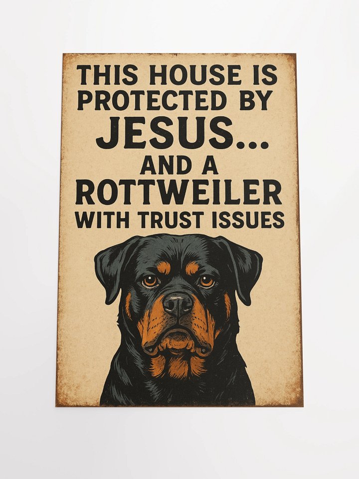 This House is Protected by Jesus… and a Rottweiler With Trust Issues. Poster product image (1)