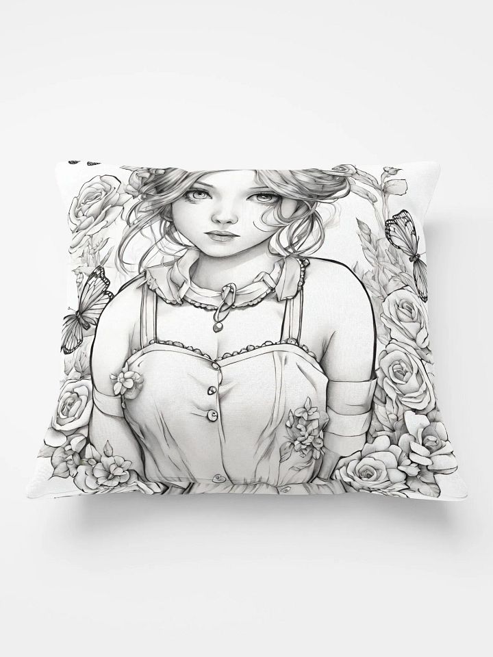 Monochrome Girl, Roses and Butterflies Design Pillow product image (2)