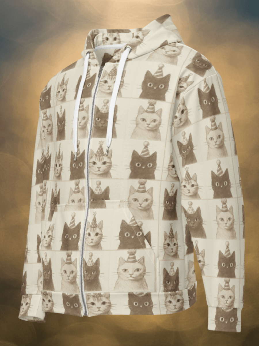 Whimsical Cat Party Unisex Zip Hoodie product image (1)