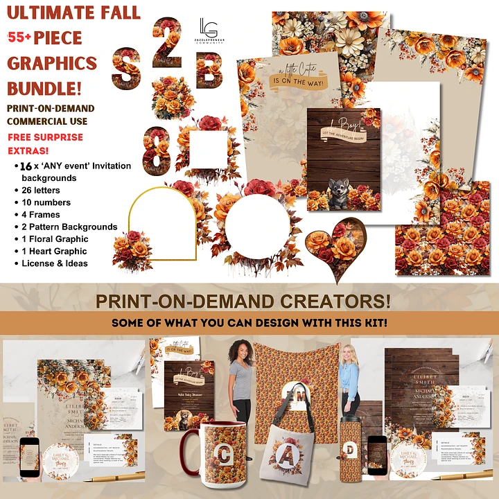 Rustic Fall Flowers Graphics Bundle Commercial POD Use product image (1)