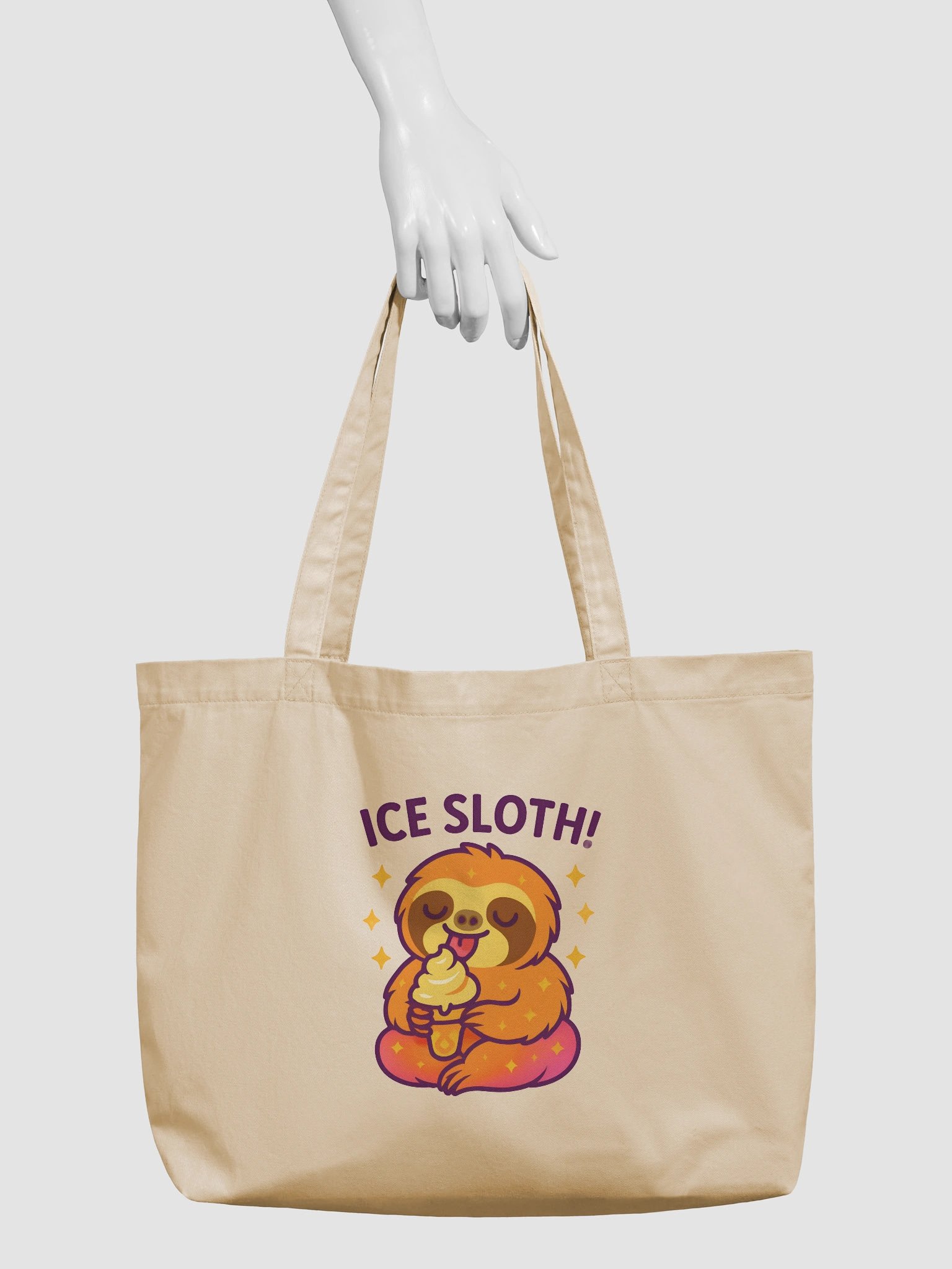 Ice Sloth! – Funny Sloth Tote Bag (Double-Sided Print) | Organic Cotton Chill Tote – Sloths Having Snacks Collection product image (3)