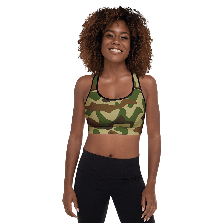 Woodland Green Army Camouflage Military Camo Pattern Padded Sports Bra product image (4)