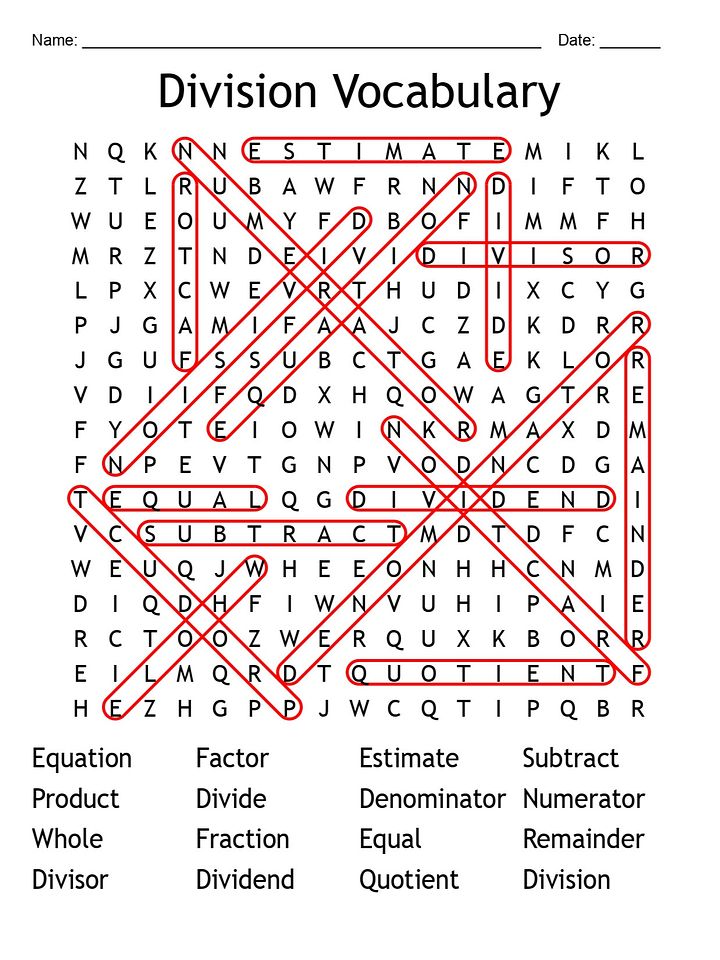 Printable Division Vocabulary Word Search – 16 Key Terms! product image (2)