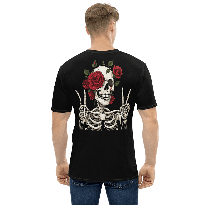 Victory Bones – All Over Print Skeleton T-Shirt with Roses and Rebel Vibes product image (1)