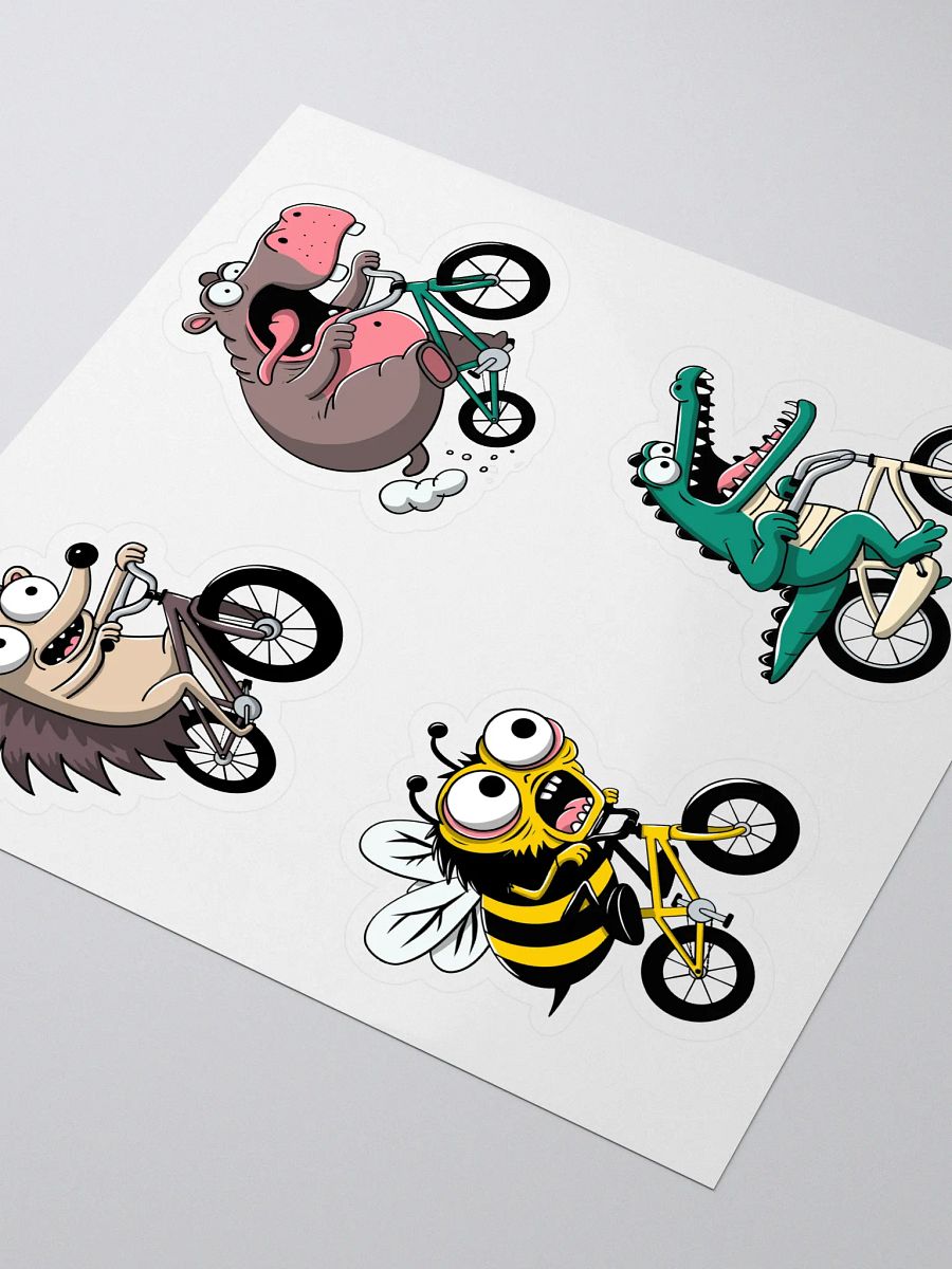 Funny Animal Bike Riders Sticker Sheet – Cute Cartoon Bee, Hippo, Hedgehog & Crocodile on Bicycles – Vinyl Stickers for Laptops, Journals, Water Bottles & More product image (3)