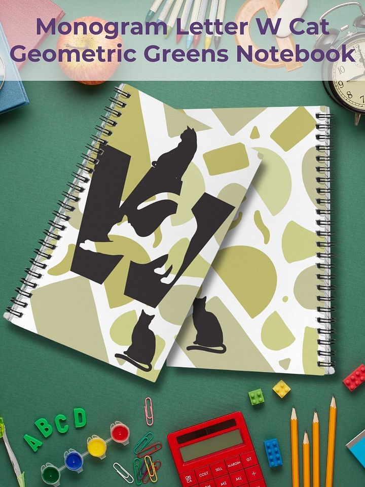 Monogram Letter W Cat Lover Geometric Greens Notebook product image (1)