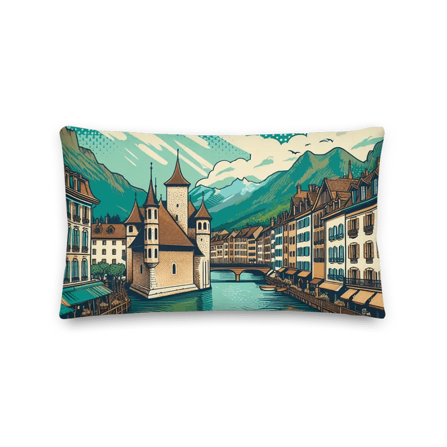 Riverside Charm All-Over Print Pillow | AI Design Annency France product image (3)