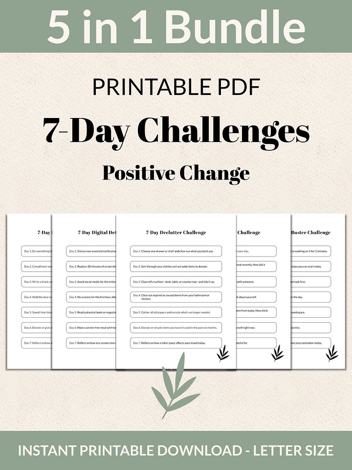 Positive Change Bundle 7-Day Challenges Printable product image (1)