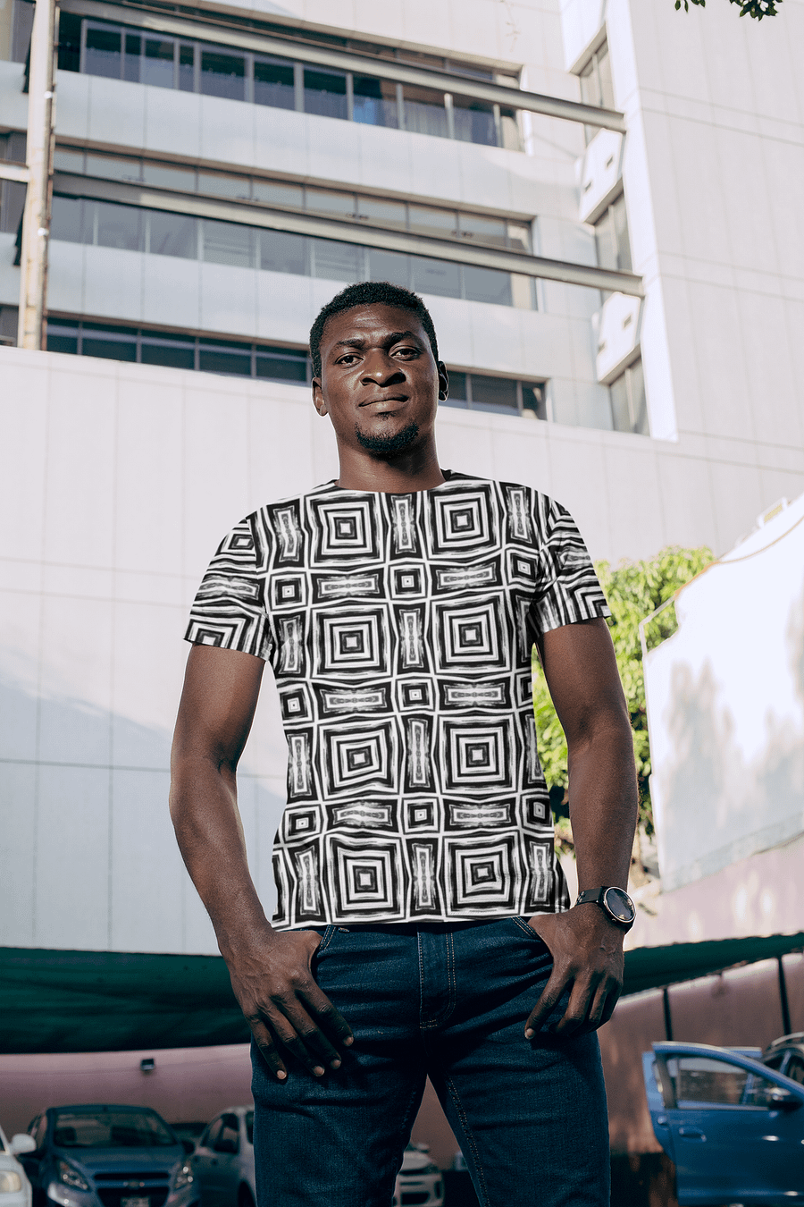 Abstract Monochrome Repeating Pattern Men's Crewneck T Shirt product image (1)