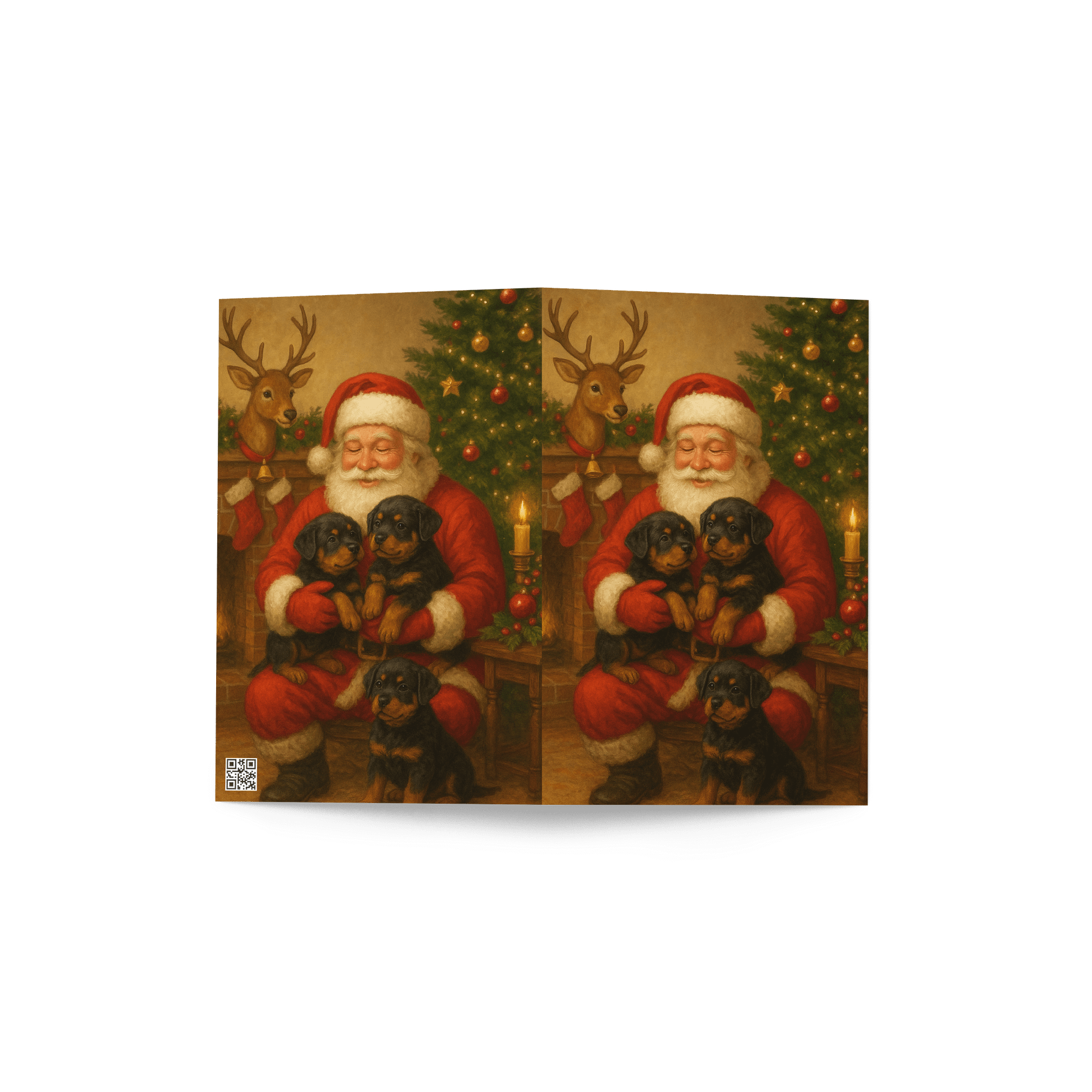Santa's Rottweiler Puppies Festive Greeting Card product image (4)