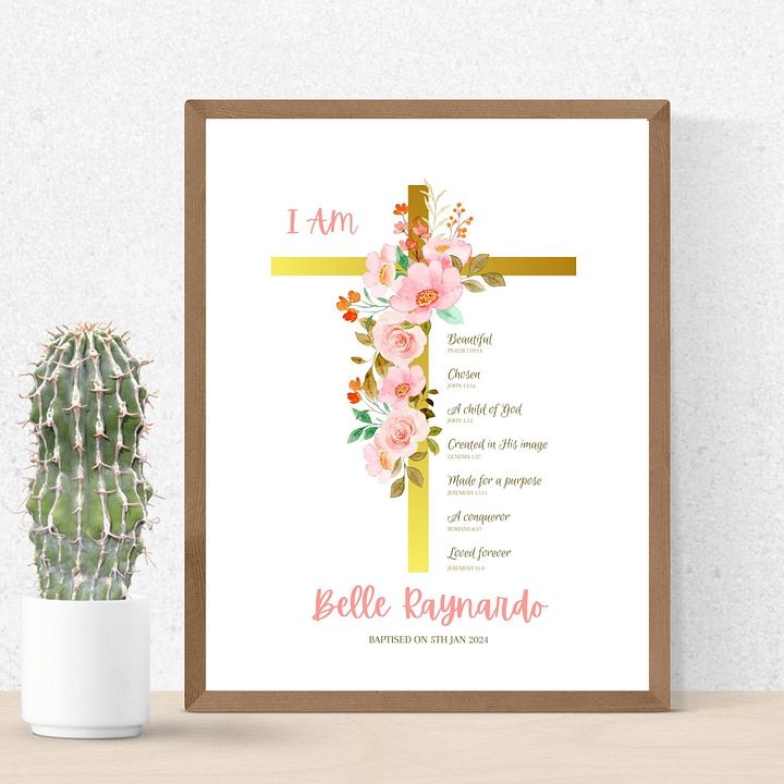 Pink Flowers On Crucifix Baptism Canva Template product image (2)