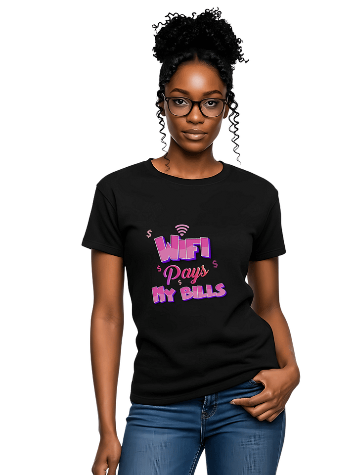 "WiFi Pays My Bills" Women’s T-Shirt | Cute Graphic Tee with Pink Lettering | Trendy Hustle Aesthetic Top product image (2)
