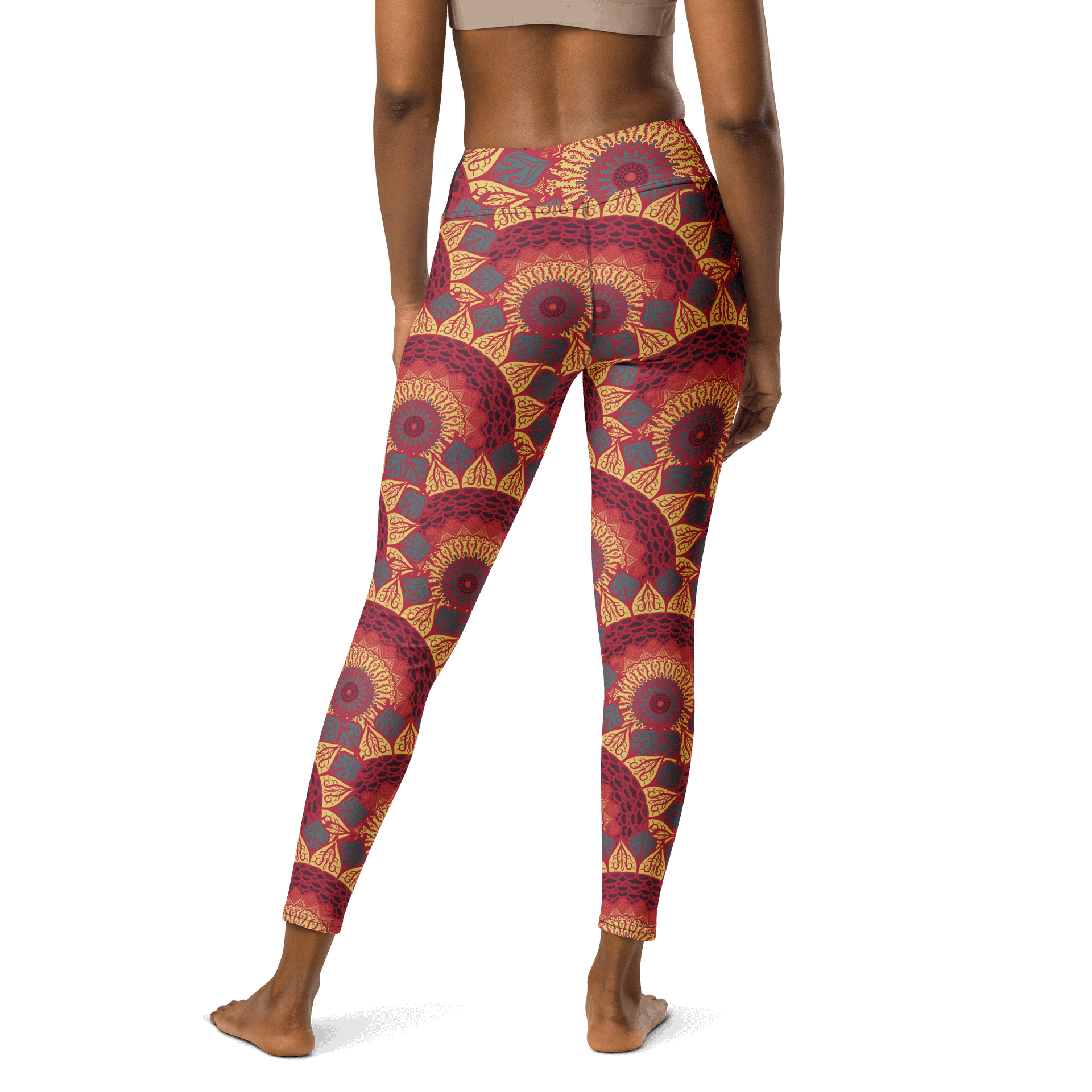 Vibrant Mandala Leggings - Red, Blue & Yellow Floral Design product image (2)