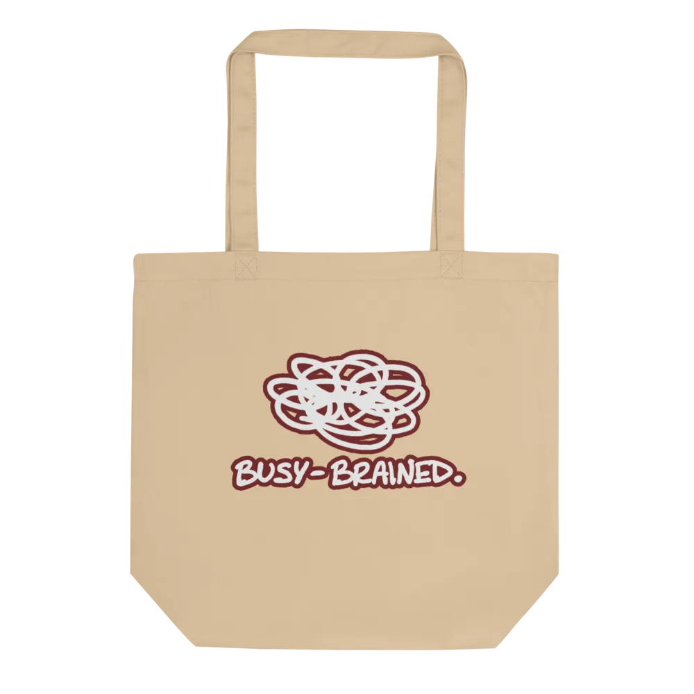 BUSY-BRAINED (lined design, #6D1616) tote bag product image (4)