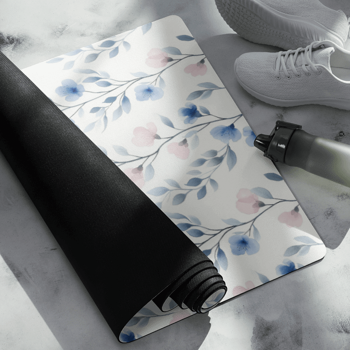 Blue and Pink Floral Watercolor Pattern Yoga Mat by Treasure Pie product image (2)