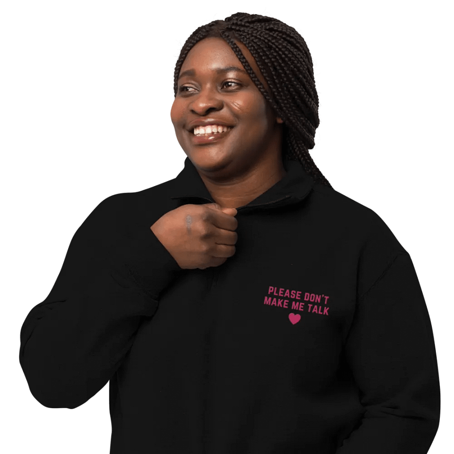 PLEASE DON'T MAKE ME TALK (pink) embroidered quarter zip product image (3)