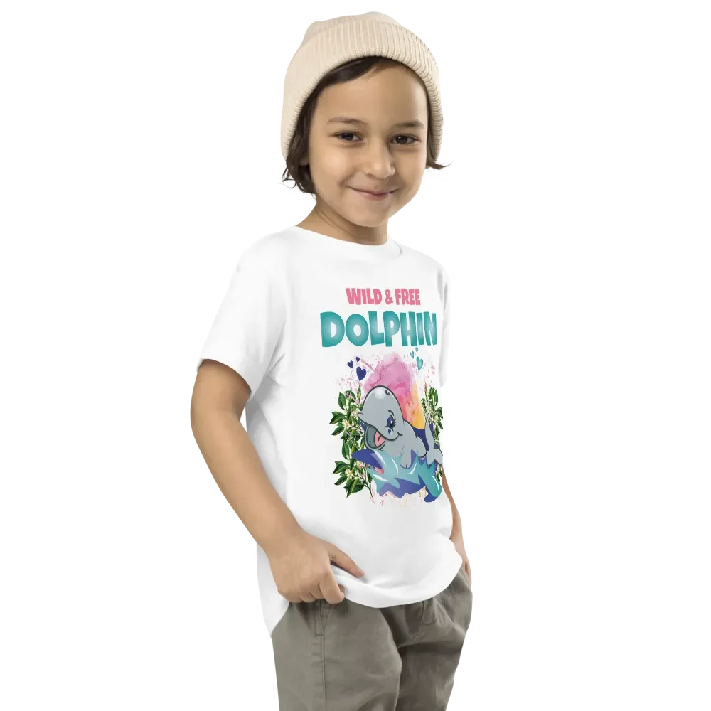 Dolphin Wild and Free Colorful Funny Cute Bella+ Canvas Toddler T-Shirt – Funny Shirt & Gift for Kids product image (9)