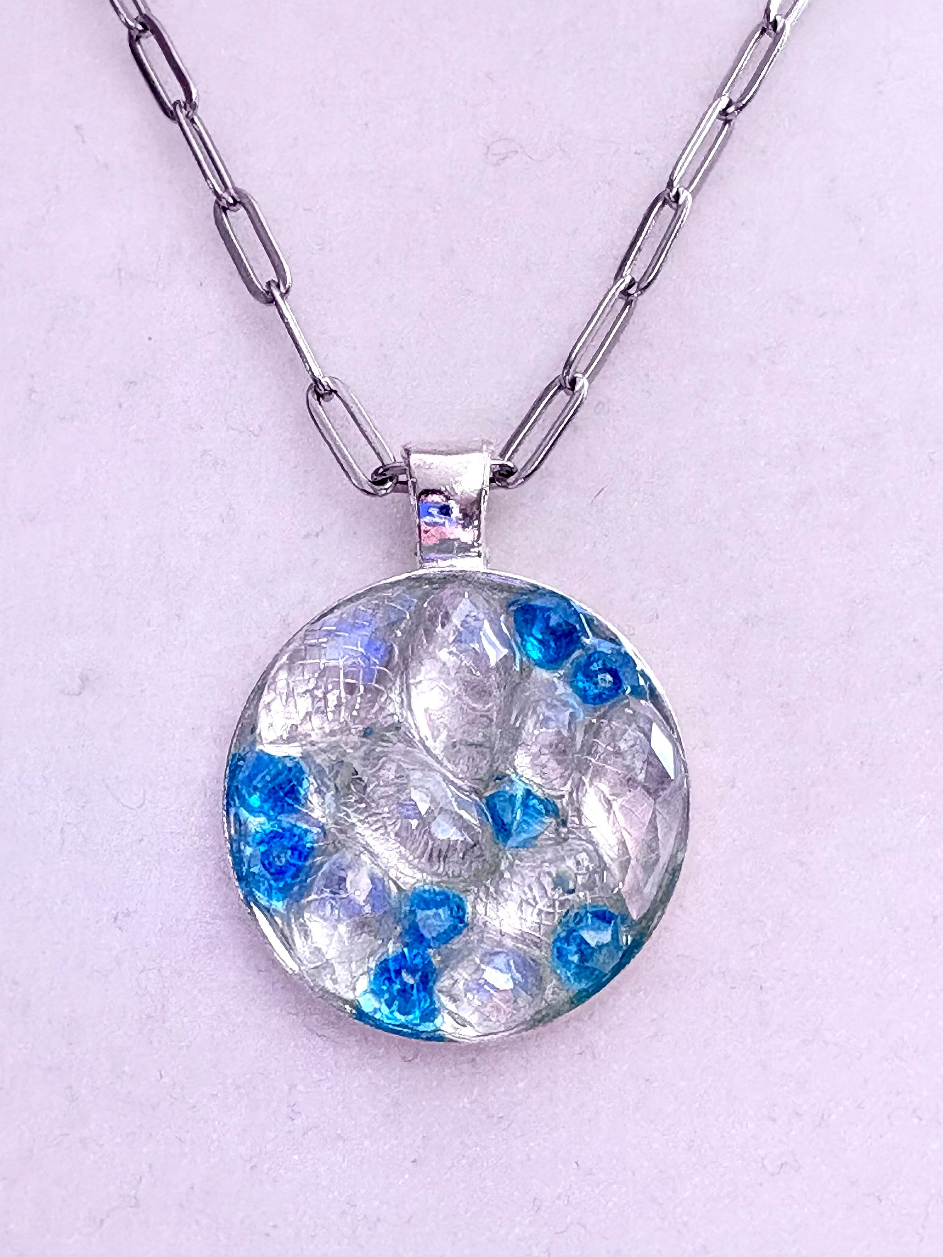 MFD-00292 | Frosted Window Pendant Necklace | Turquoise | Stainless Steel Paperclip Chain | Handmade Jewelry by Monique Faella Designs™ product image (1)