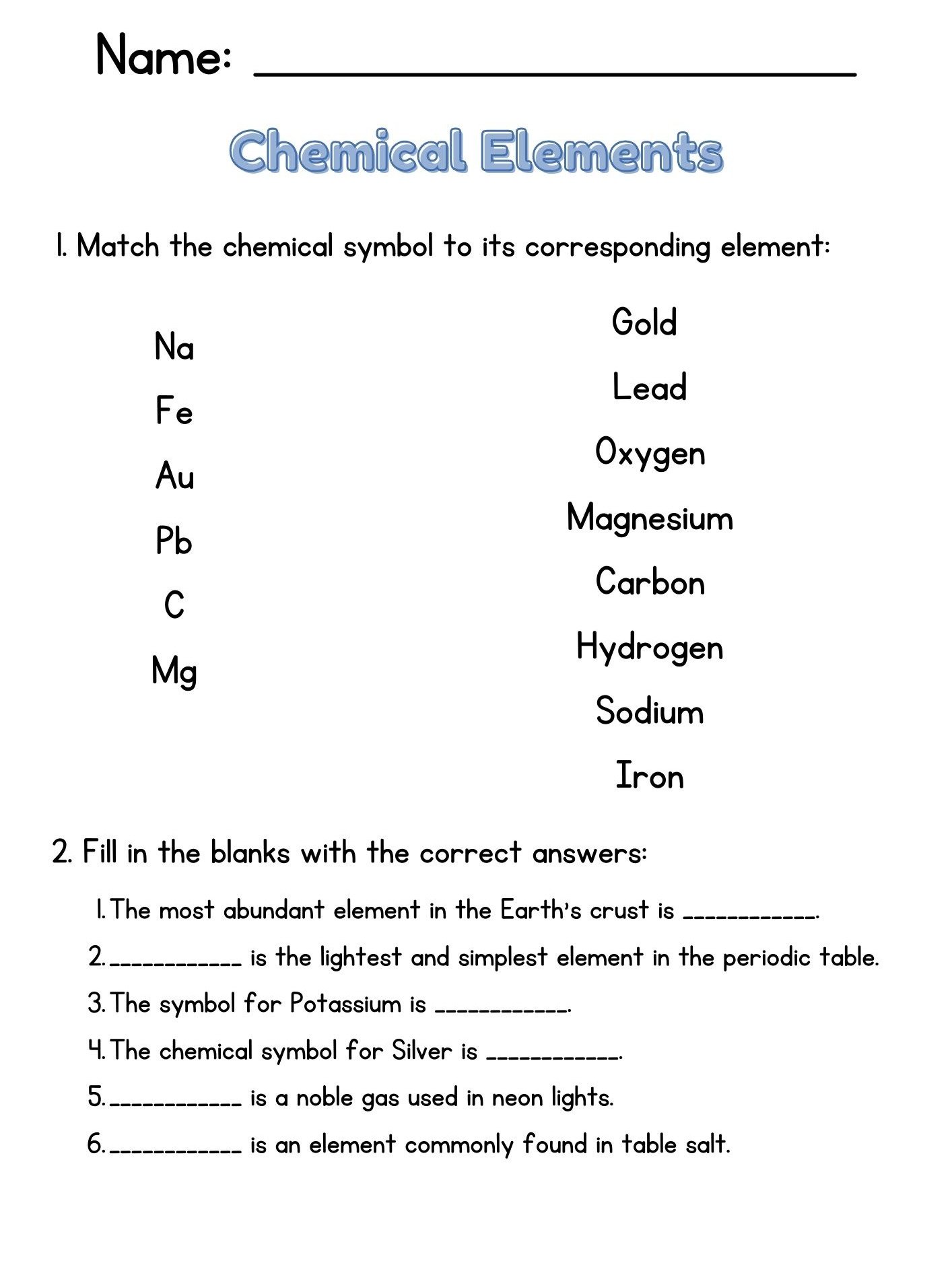 Chemical Elements Worksheet: Matching Symbols & Element Facts product image (1)