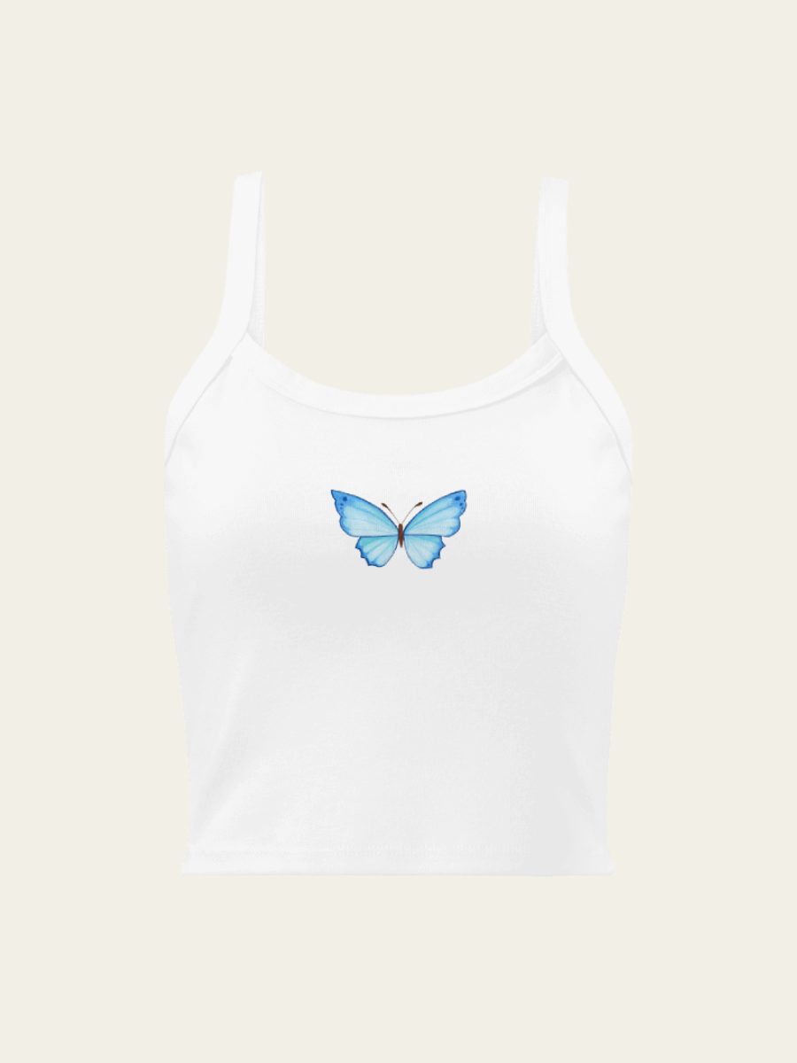 Ribbed Butterfly Tank Top - White product image (3)
