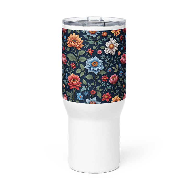 Elegant Folk Art Floral Stainless Steel Travel Tumbler with Handle product image (2)