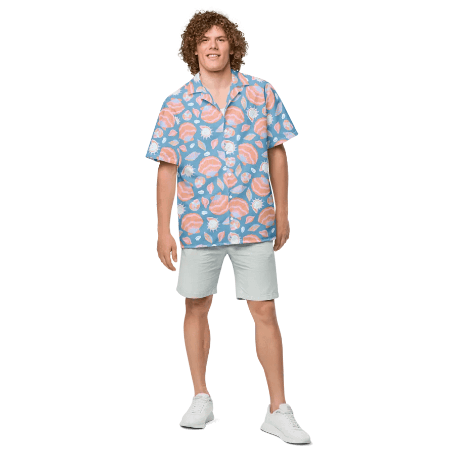 Retro Seashells Blue Hawaiian Shirt product image (4)