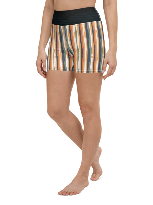 Hand-drawn-stripes-background, with black waist band, All-Over Print Yoga-shorts product image (3)