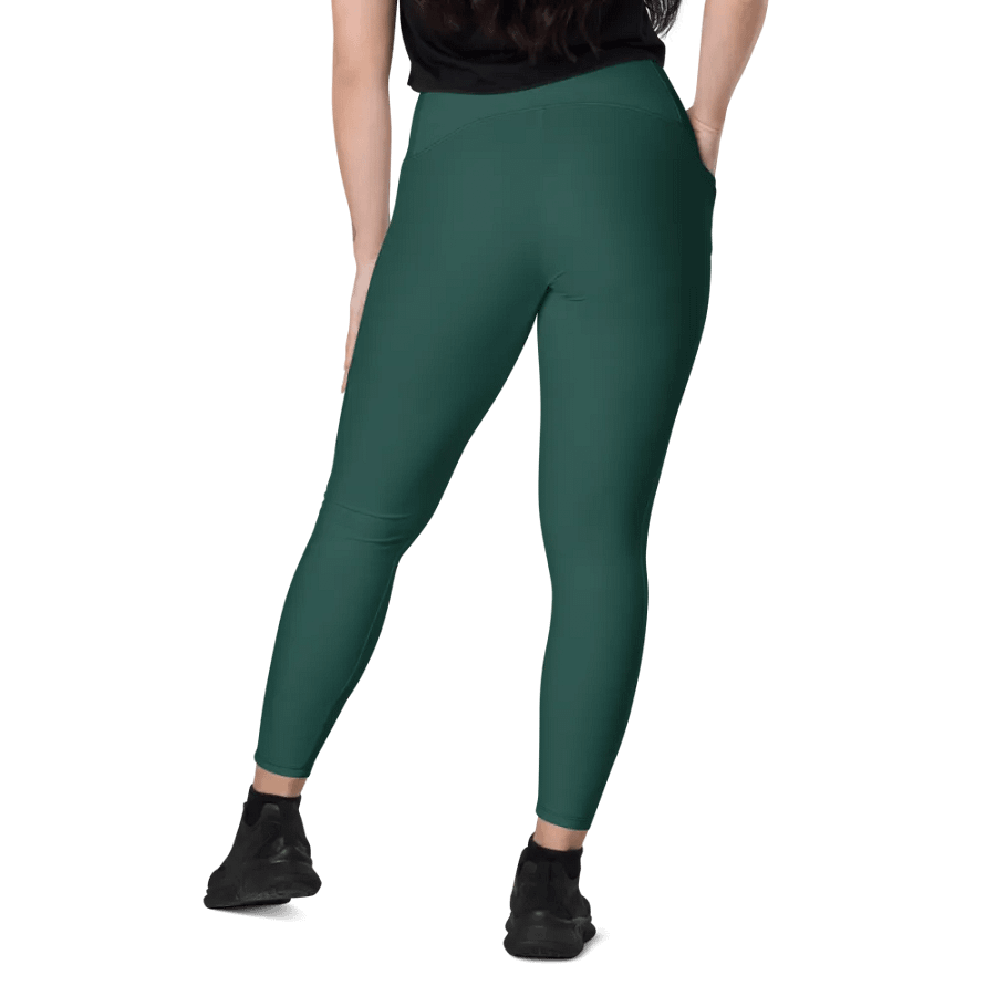 Plain Dark Green Soft Summer Women's High Waisted Premium Crossover Leggings with Pockets by Treasure Pie product image (9)