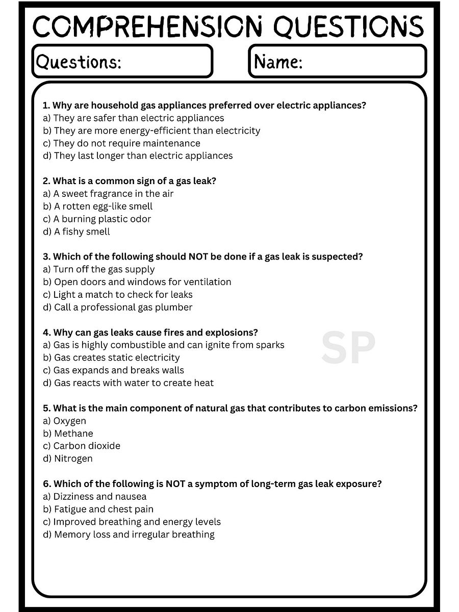 Gas Safety Multiple-Choice Questions Worksheet product image (3)