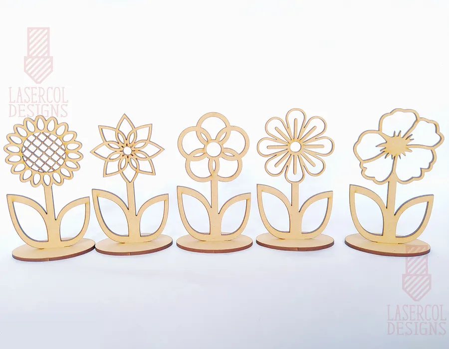Flowers - Set 2 - (Two Sizes, Five Styles) - Laser Cut Files product image (7)