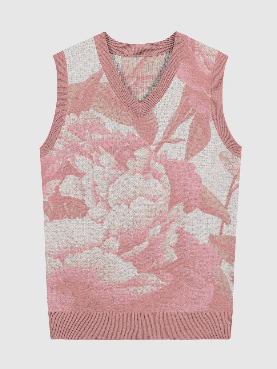 Floral Bliss Coral Knitted V-Neck Vest product image (3)