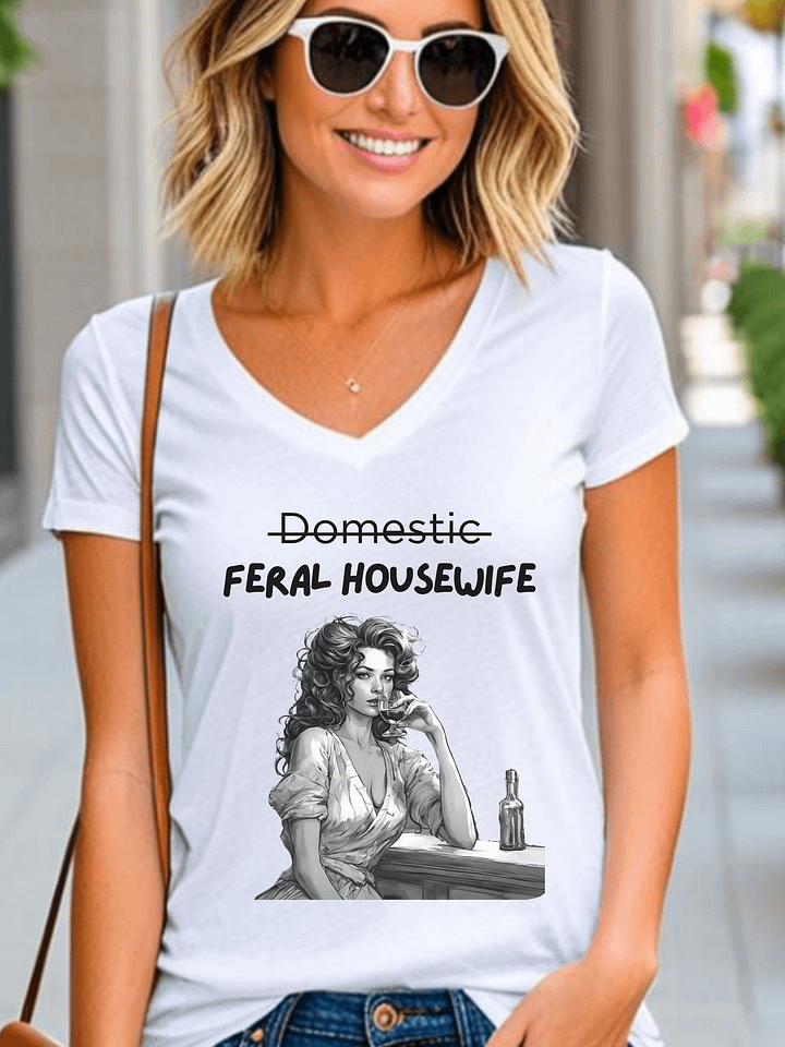 Feral Housewife T-Shirt – Funny Women's Relaxed V-Neck Tee - Sassy Vintage Style Gift for Moms & Wives product image (5)