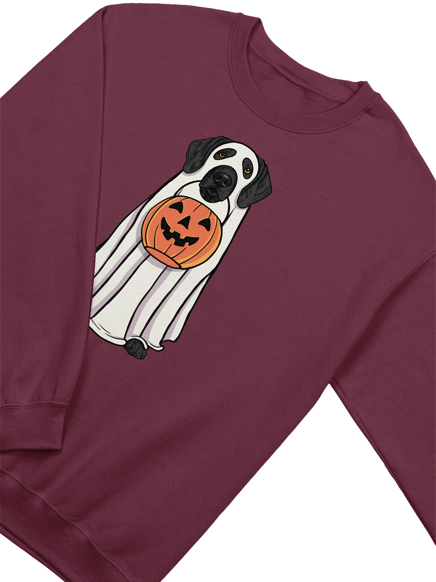 Funny Halloween German Shorthaired Pointer(Black) Sweatshirt | Funny GSP Wearing a Ghost Costume and Holding a Pumpkin Basket product image (9)