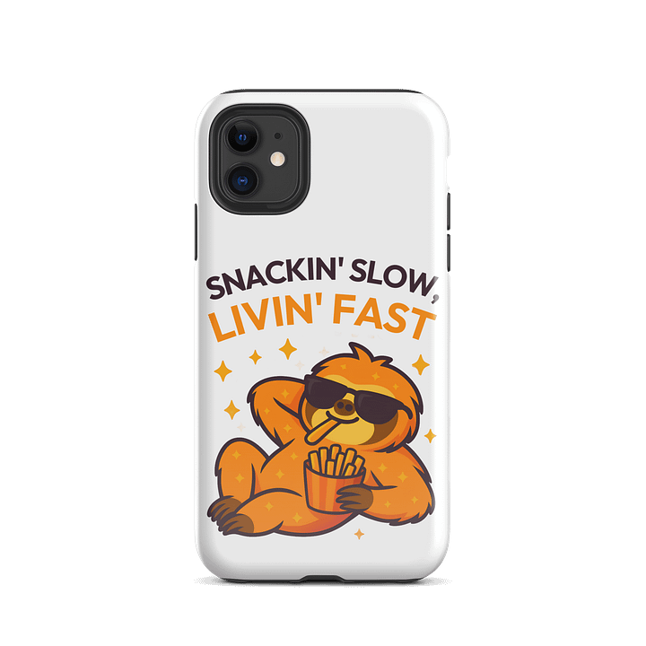 Snackin’ Slow, Livin’ Fast – Funny Sloth iPhone Case | Fries Lover Tough Phone Case – Sloths Having Snacks Collection product image (2)
