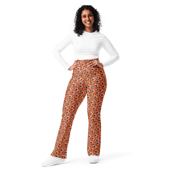 Burnt Orange and Blue Floral Flare Leggings product image (1)