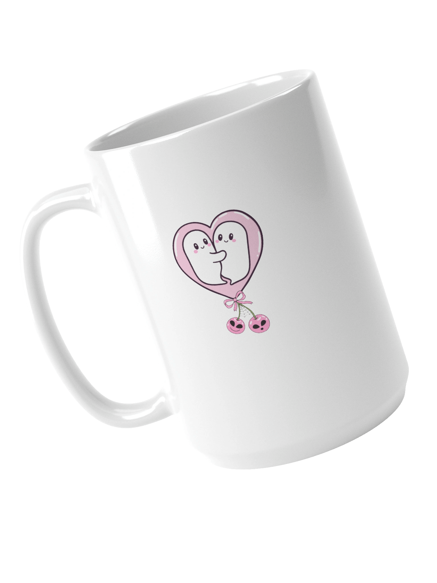 Cute Ghosts in Love Mug – Pink Heart & Cherries product image (4)