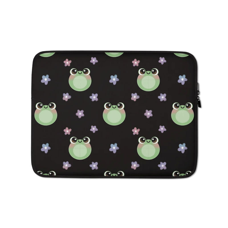 Froggy Pattern Laptop Sleeve (Black Background)