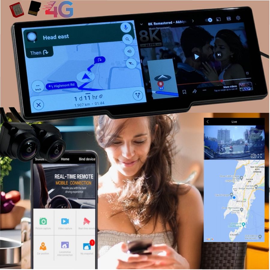 SRS ABSOLUTE 2K 4G Smart Dash Cam| Android ADAS|Wireless CarPlay| 24x7 Remote Audio/Video/GPS Monitor|BT WIFI HotSpot|1TB MicroSD Supp|Map-Apps-PlayStore-MultiTask| Steering Control|Split Screen -Gen3 product image (5)