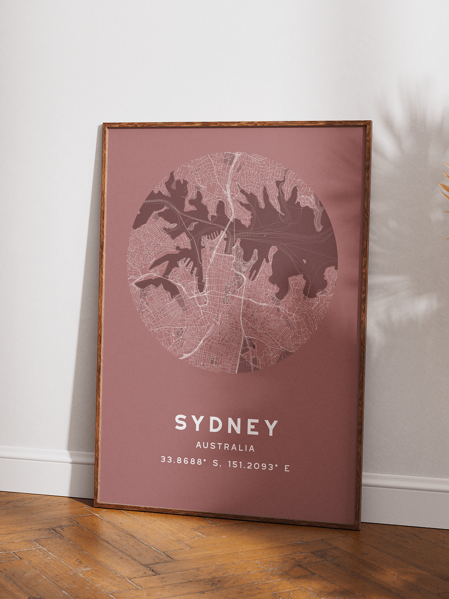 Sydney Street Map Poster – Red Minimalist Circular City Art product image (3)