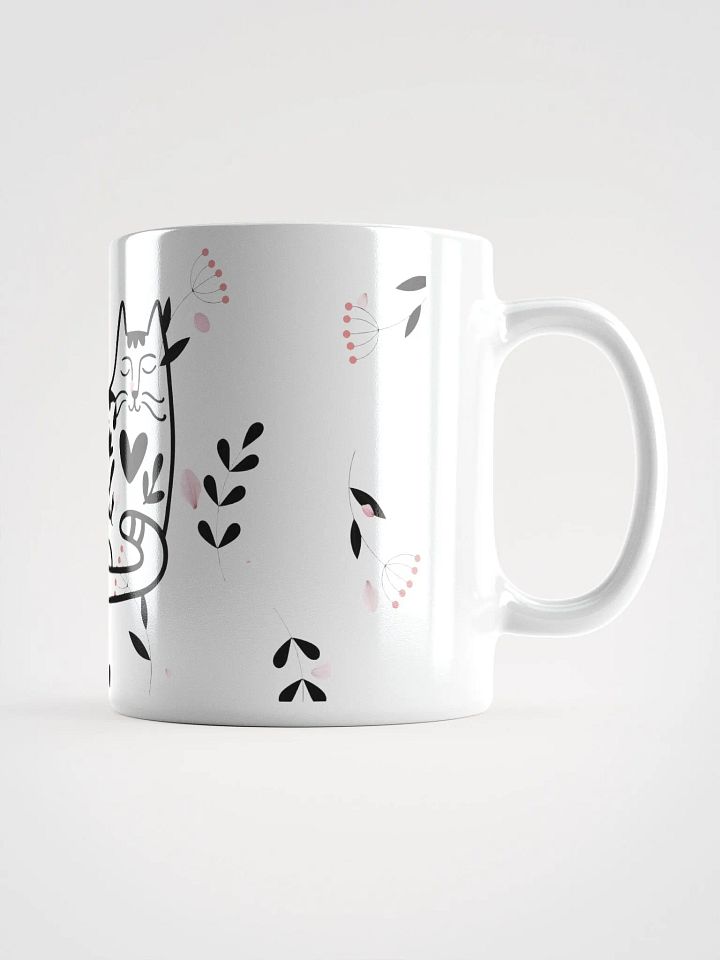Whimsical Folk Art Cat Love Ceramic Mug|Housewarming Birthday Gifts Cute White GlossyMug product image (2)