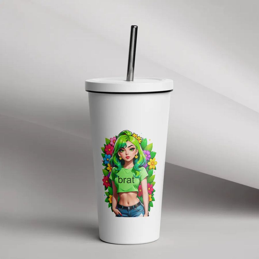 Brat 20 oz Tumbler Cup - White - Insulated Tumbler with a Straw v2 product image (12)