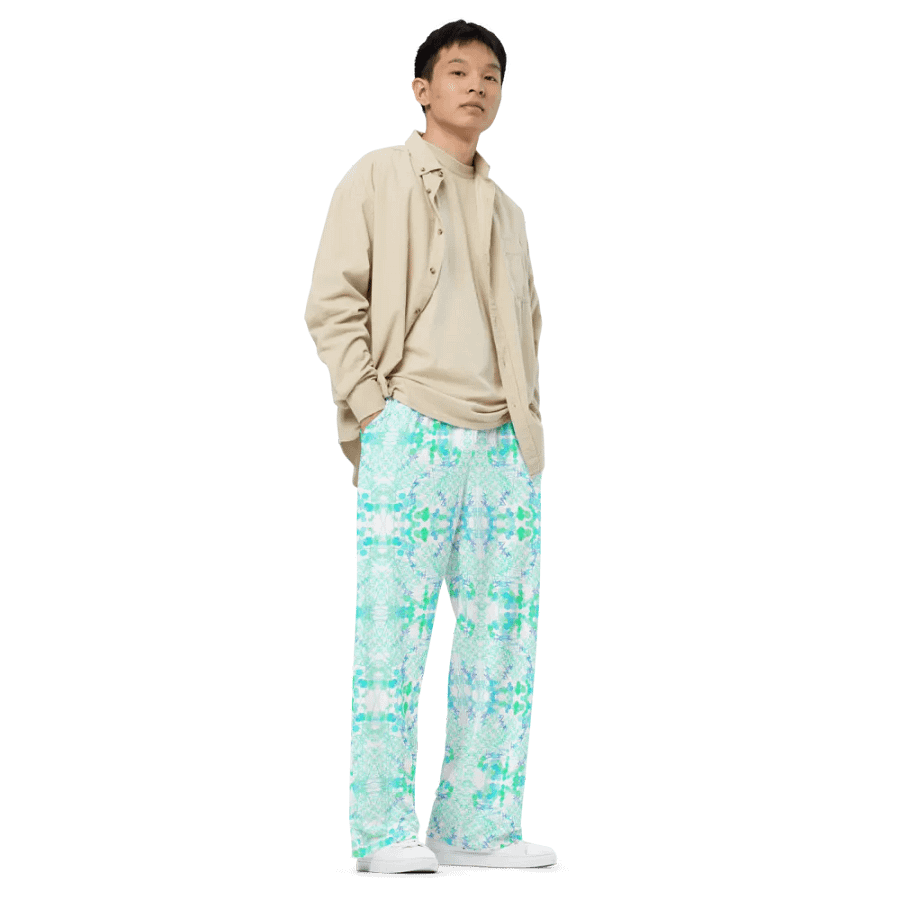 Aqua Mesh Geometric Design Unisex Wide Leg Bottoms product image (3)